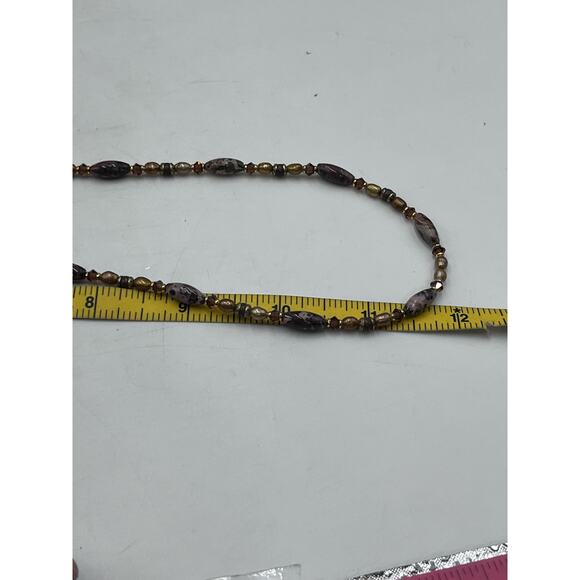 Michal Golan Agate Brown Gray Neutral Single Strand Pearl Crystal Brass necklace - Picture 14 of 16